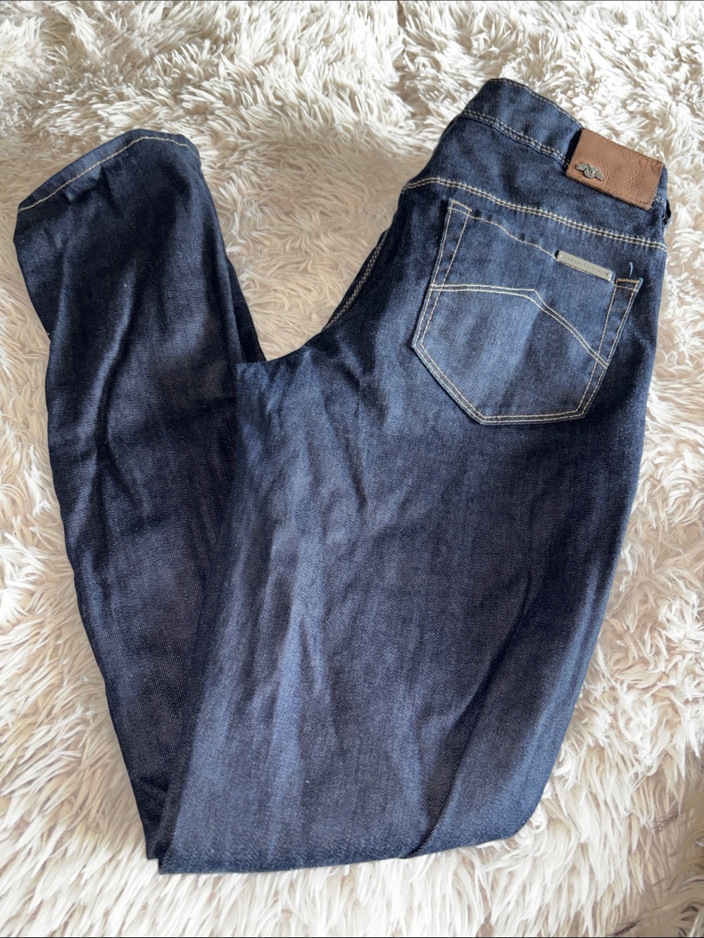 Armani Exchange Dark Blue Denim Jeans with Leather Patch